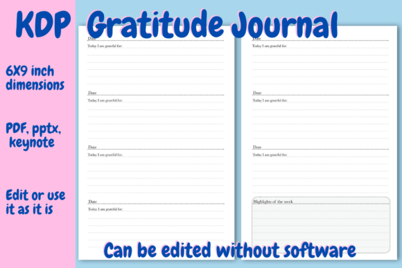 Gratitude Journal for KDP: Editable 6x9 Template Guide